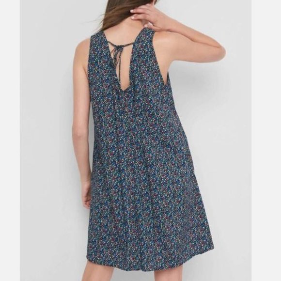GAP Tie Back Black Multi Swing Dress XS - Picture 1 of 8